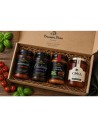 Ένα ξεχωριστό ελληνικό gift box με Μαρμελάδα Ντομάτας, Chutney Κρεμμυδιού, Pesto Rosso και Μέλι Πεύκου.
